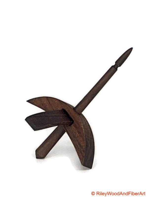 Mini Turkish Drop Spindle - Pau Ferro Whorl with Walnut Shaft on white background
