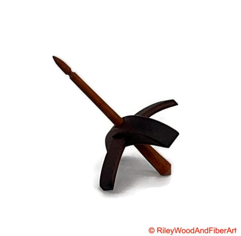 Mini Turkish Drop Spindle - Walnut Whorl with Cherry Shaft on white background