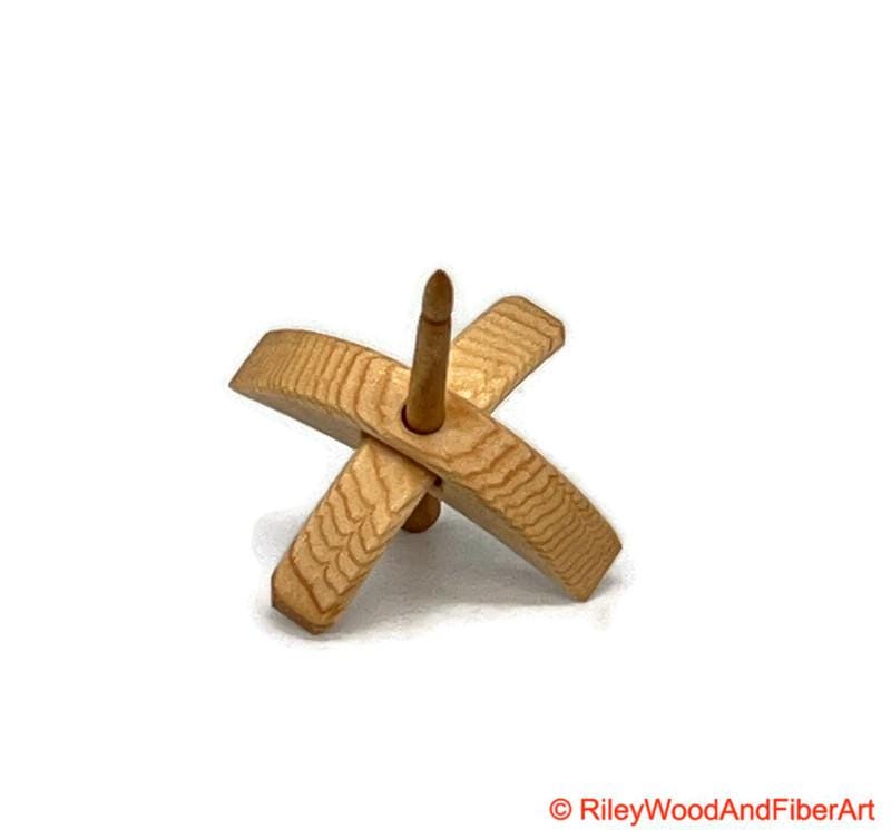 Mini Turkish Drop Spindle - Sitka Spruce Whorl with Apple Shaft on white background