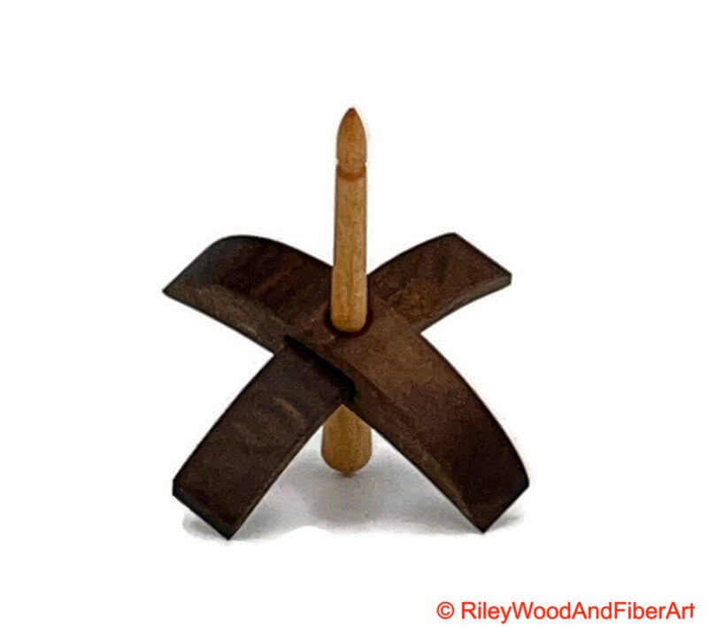 Mini Turkish Drop Spindle - Walnut Whorl with Apple Shaft on white background