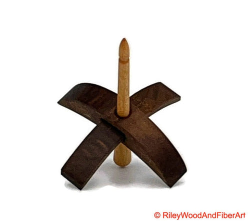 Mini Turkish Drop Spindle - Walnut Whorl with Apple Shaft on white background