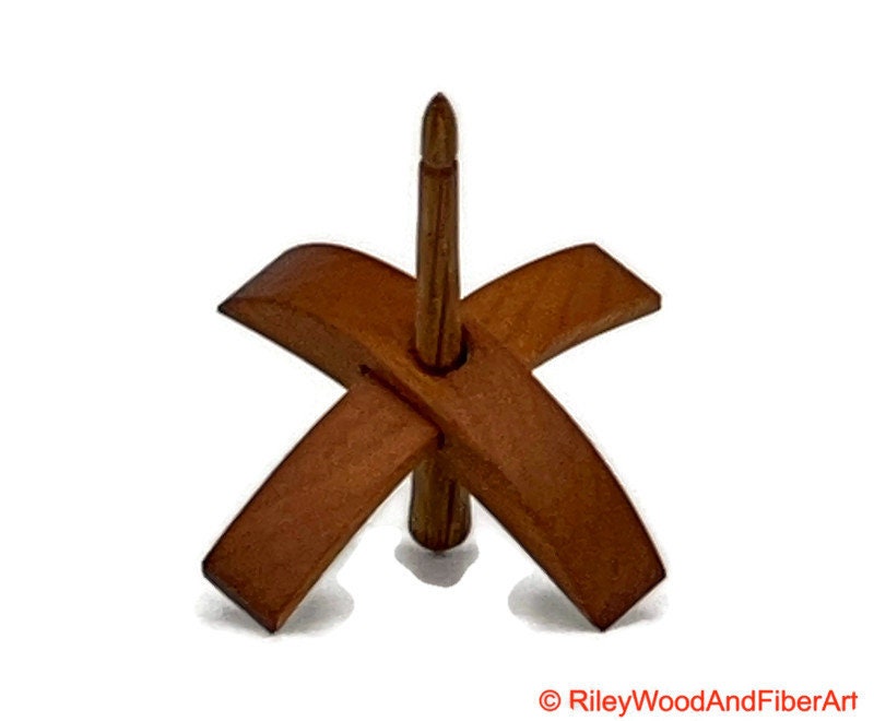 Mini Turkish Drop Spindle - Cherry Whorl with White Oak Shaft on white background