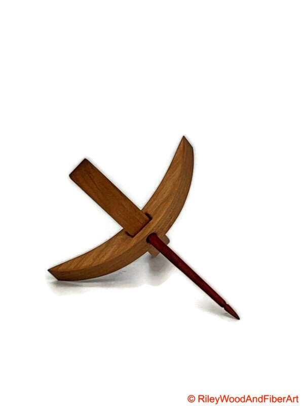 Medium Turkish Drop Spindle - Cherry Whorl with Red Heart Shaft made by Riley Wood and Fiber Art