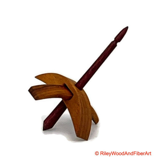 Mini Turkish Drop Spindle - Canary Whorl with Purple Heart Shaft made by Riley Wood and Fiber Art