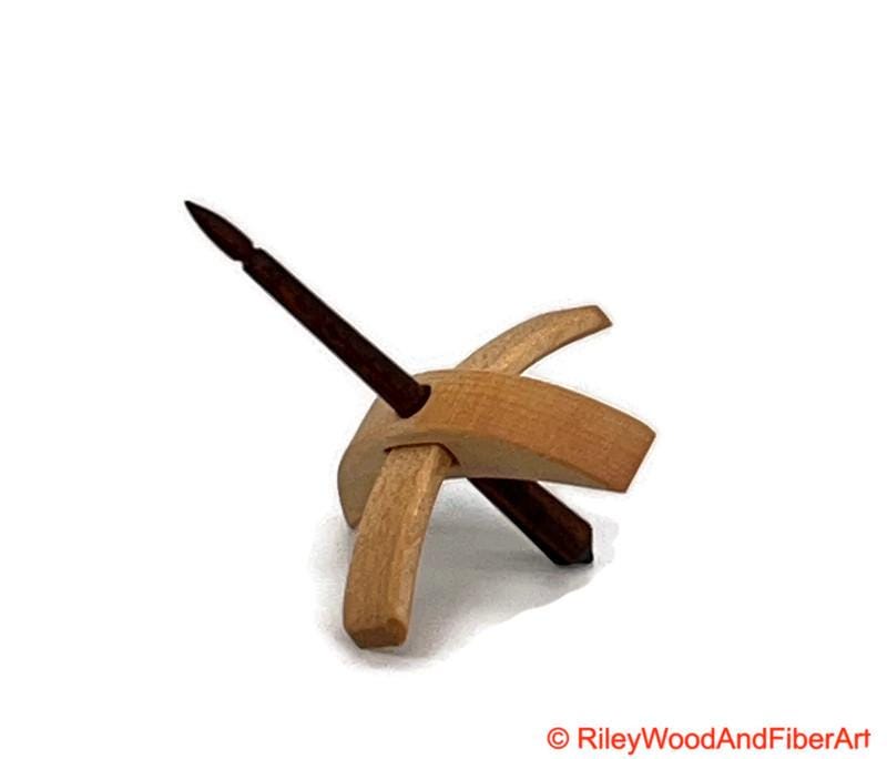 Mini Turkish Drop Spindle - Maple Whorl with Jobillo Shaft on white background