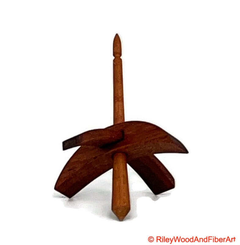 Mini Turkish Drop Spindle - Red Gum Whorl with Cherry Shaft on white background