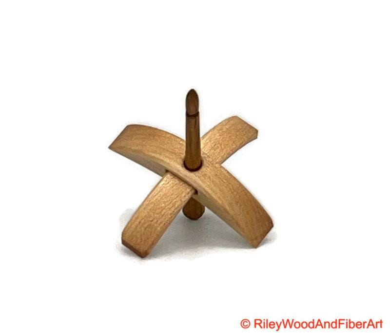Mini Turkish Drop Spindle - Maple Whorl with White Oak Shaft on white background