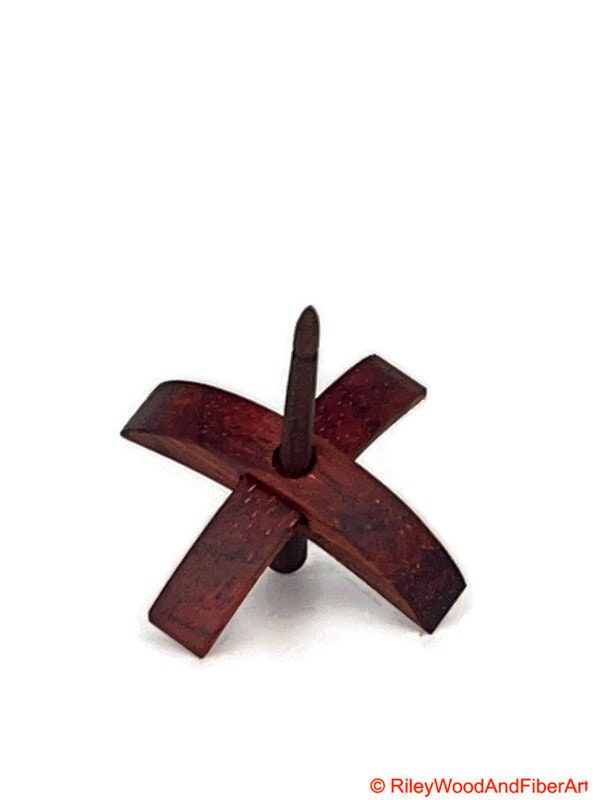 Mini Turkish Drop Spindle - Padauk Whorl with Red Heart Shaft on white background