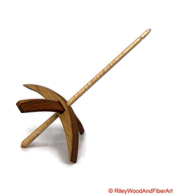 Mega Turkish Drop Spindle - Teak Whorl with Curly Maple Shaft made by Riley Wood and Fiber Art