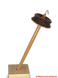 Top Whorl Drop Spindle - African Mahogany, Black Palm, Maple - 29g on white background