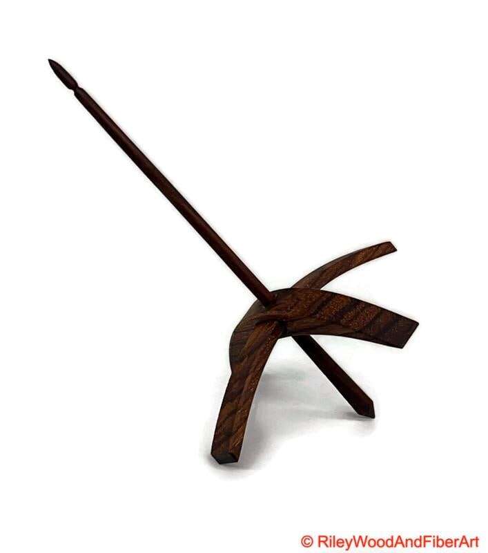 Mega Turkish Drop Spindle - Quartersawn Zebra Whorl with Walnut Shaft made by Riley Wood and Fiber Art