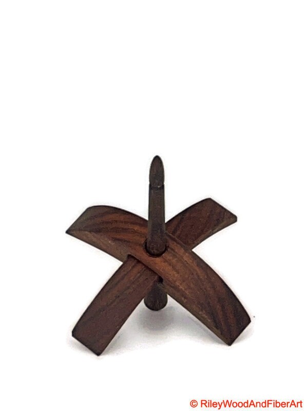 Mini Turkish Drop Spindle - Pau Ferro Whorl with Walnut Shaft on white background