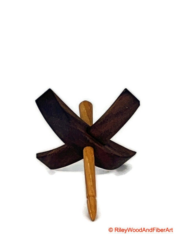 Mini Turkish Drop Spindle - Walnut Whorl with Hickory Shaft on white background