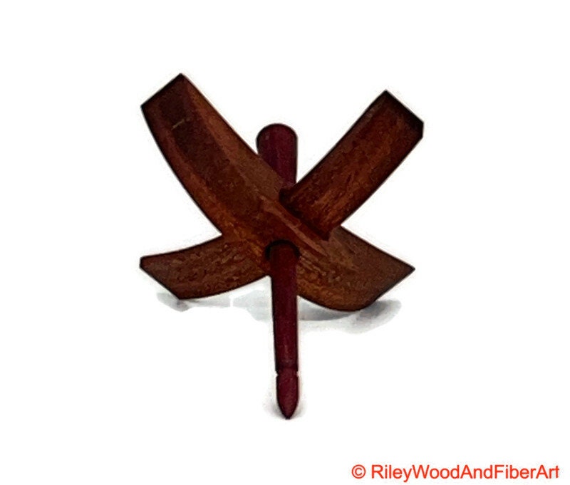 Mini Turkish Drop Spindle - Red Gum Whorl with Purple Heart Shaft on white background