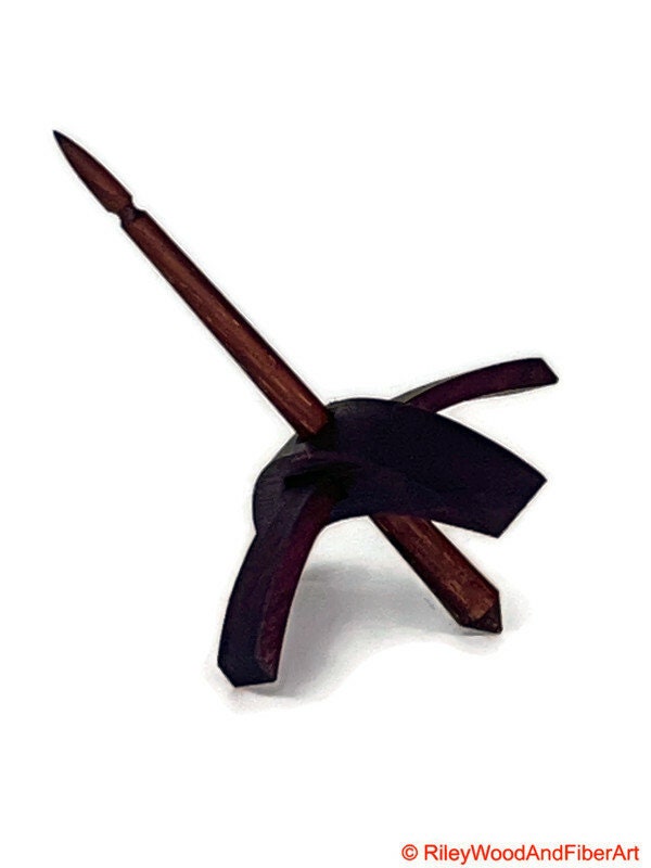 Mini Turkish Drop Spindle - Purple Heart Whorl with Chechen Shaft on white background