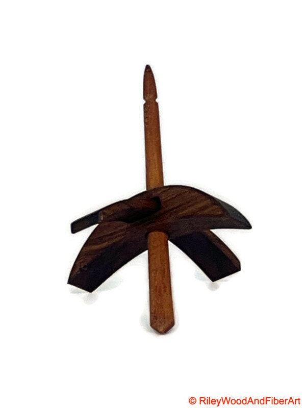 Mini Turkish Drop Spindle - Walnut Whorl with Maple Heartwood Shaft on white background
