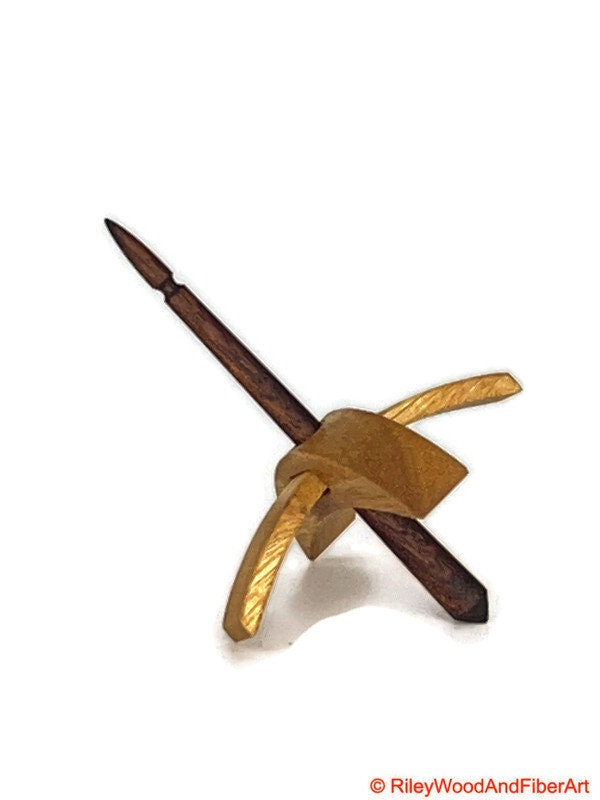 Mini Turkish Drop Spindle - Myrtle Whorl with Chechen Shaft on white background