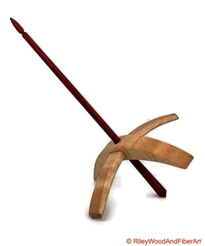 Mega Turkish Drop Spindle - Curly Maple Whorl with Red Heart Shaft made by Riley Wood and Fiber Art