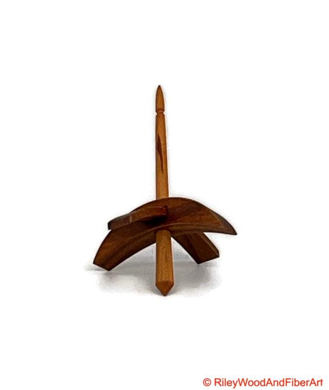 Mini Turkish Drop Spindle - Canary Whorl with Maple Heartwood Shaft on white background