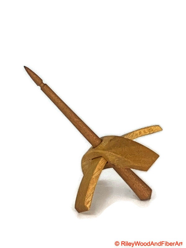 Mini Turkish Drop Spindle - Myrtle Whorl with Maple Heartwood Shaft on white background