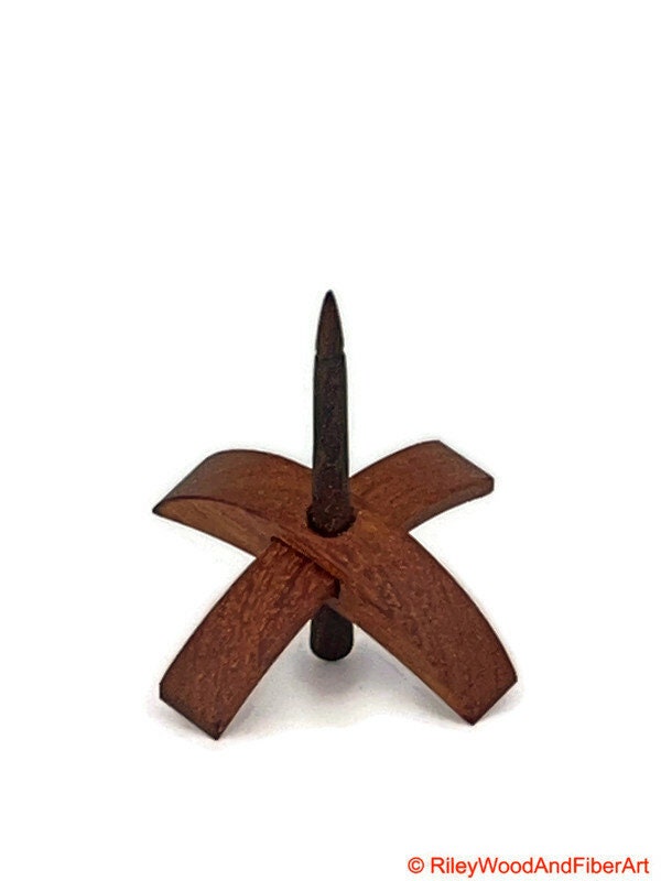 Mini Turkish Drop Spindle - Tzalam Whorl with Walnut Shaft on white background