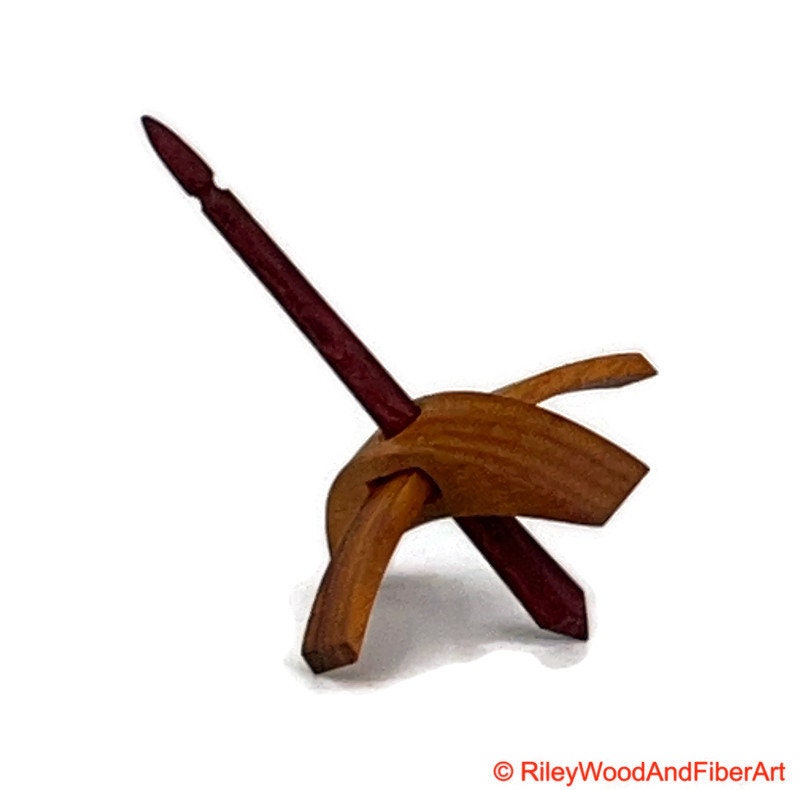 Mini Turkish Drop Spindle - Canary Whorl with Purple Heart Shaft made by Riley Wood and Fiber Art