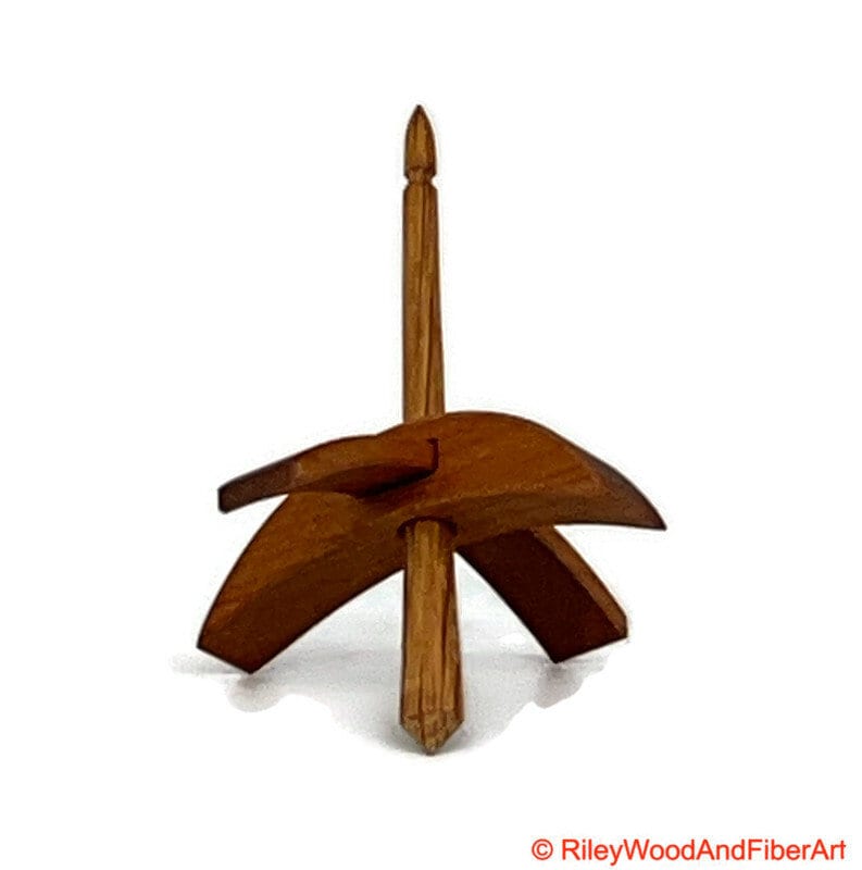 Mini Turkish Drop Spindle - Cherry Whorl with White Oak Shaft on white background