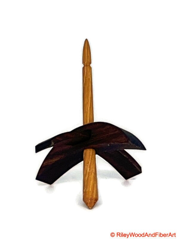 Mini Turkish Drop Spindle - Walnut Whorl with Hickory Shaft on white background