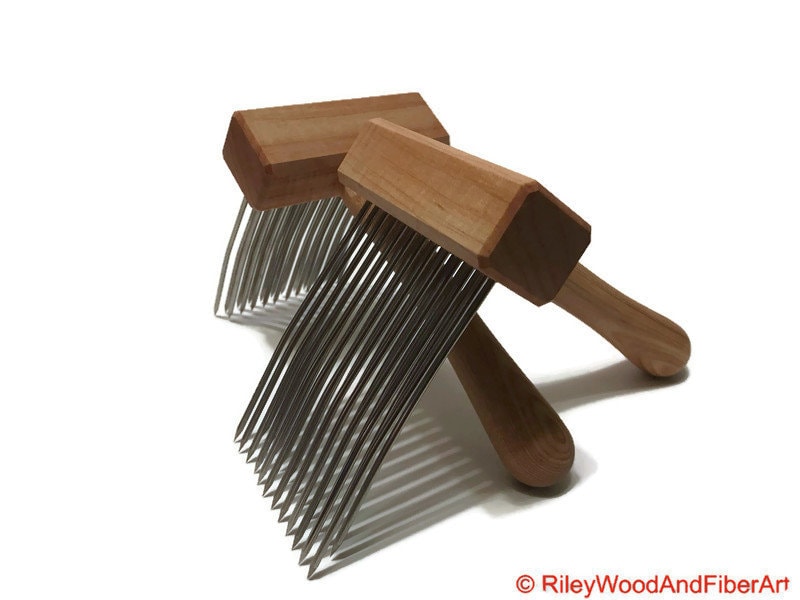 Wool Combs - Pair made by Riley Wood and Fiber Art