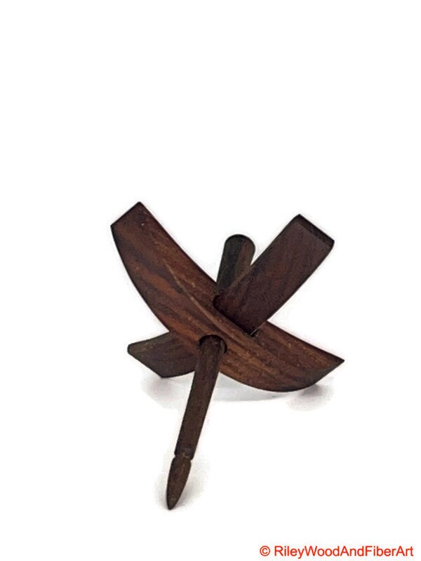Mini Turkish Drop Spindle - Pau Ferro Whorl with Walnut Shaft on white background