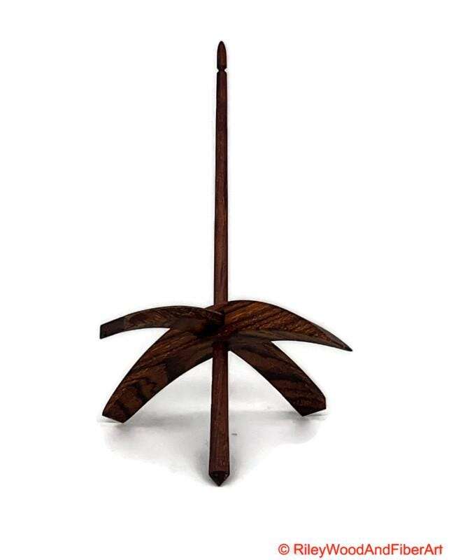 Mega Turkish Drop Spindle - Quartersawn Zebra Whorl with Honduran Rosewood Shaft on white background