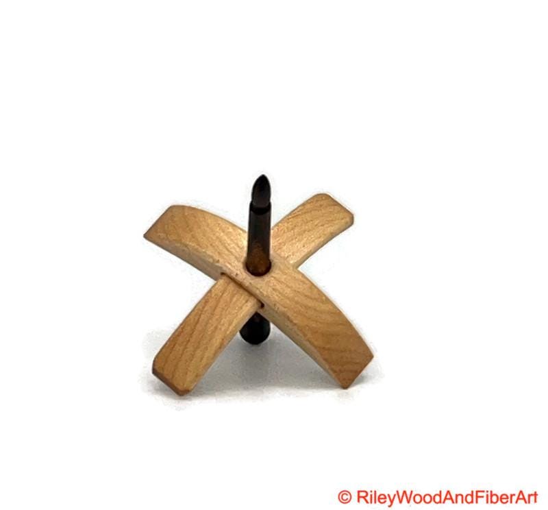 Mini Turkish Drop Spindle - Maple Whorl with Cocobolo Shaft on white background
