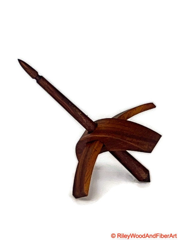 Mini Turkish Drop Spindle - Canary Whorl with Honduran Rosewood Shaft on white background