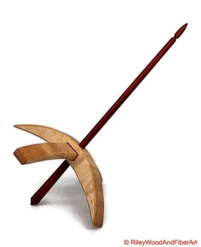 Mega Turkish Drop Spindle - Curly Maple Whorl with Red Heart Shaft made by Riley Wood and Fiber Art