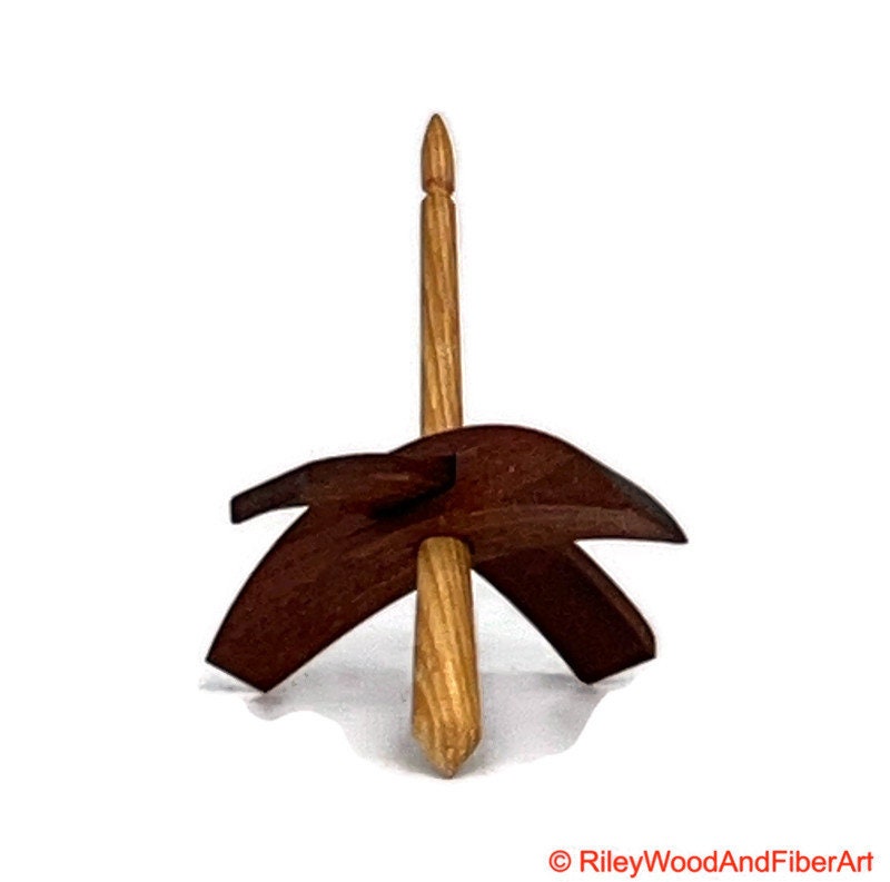 Mini Turkish Drop Spindle - Red Gum Whorl with Hickory Shaft Made by Riley Wood and Fiber Art
