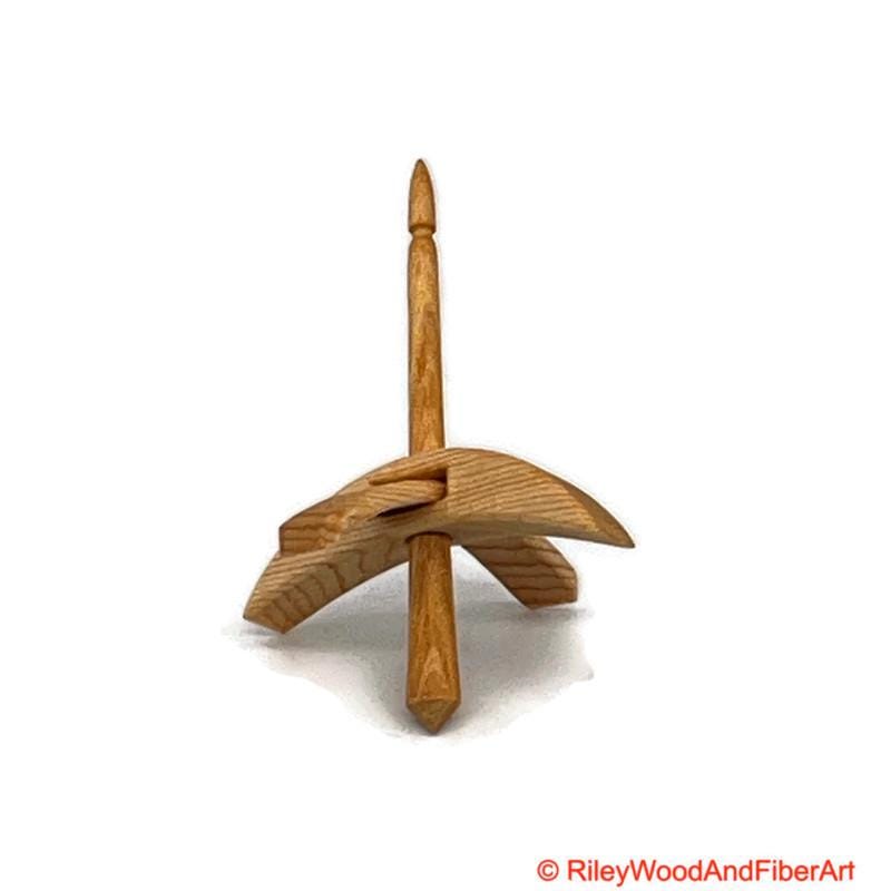 Mini Turkish Drop Spindle - Sitka Spruce Whorl with Apple Shaft on white background