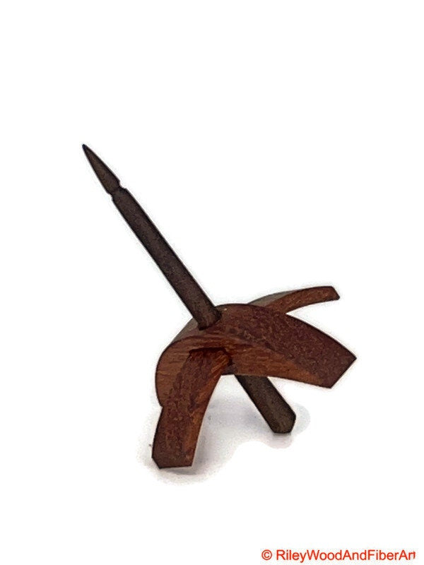 Mini Turkish Drop Spindle - Tzalam Whorl with Walnut Shaft on white background