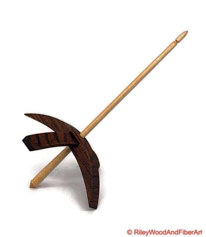 Mega Turkish Drop Spindle - Quartersawn Zebra Whorl with Maple Shaft made by Riley Wood and Fiber Art