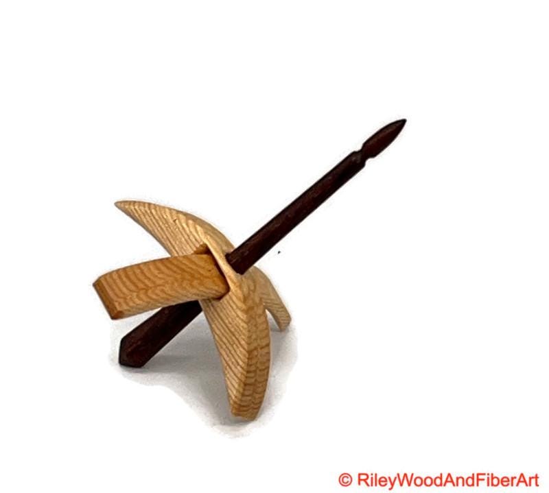 Mini Turkish Drop Spindle - Sitka Spruce Whorl with Cocobolo Shaft on white background
