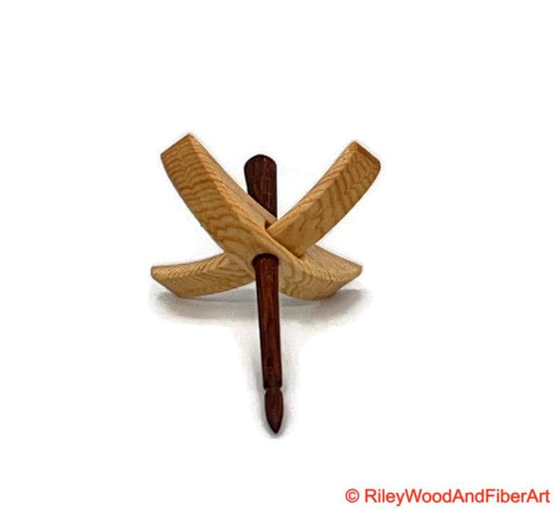 Mini Turkish Drop Spindle - Sitka Spruce Whorl with Cocobolo Shaft on white background