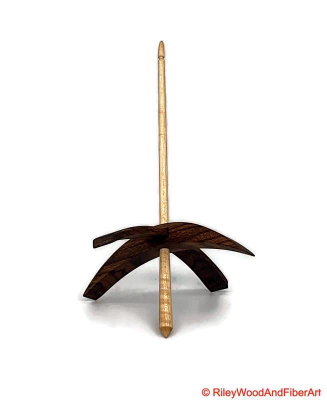 Mega Turkish Drop Spindle - Quartersawn Zebra Whorl with Curly Maple Shaft made by Riley Wood and Fiber Art