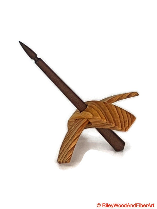 Mini Turkish Drop Spindle - Vertical Grain Douglas Fir Whorl with Walnut Shaft made by Riley Wood and Fiber Art