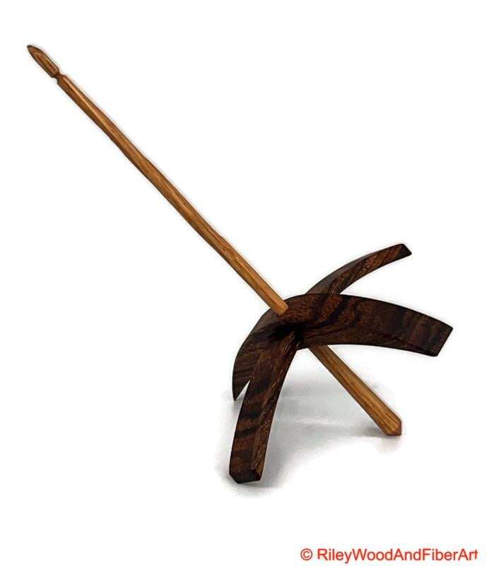 Mega Turkish Drop Spindle - Quartersawn Zebra Whorl with Red Oak Shaft made by Riley Wood and Fiber Art