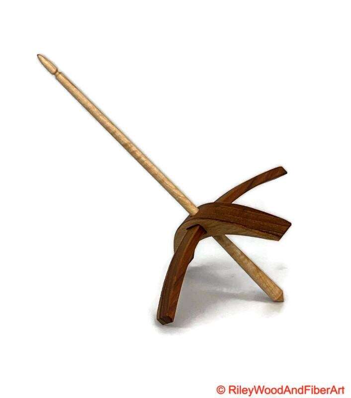 Mega Turkish Drop Spindle - Teak Whorl with Curly Maple Shaft made by Riley Wood and Fiber Art