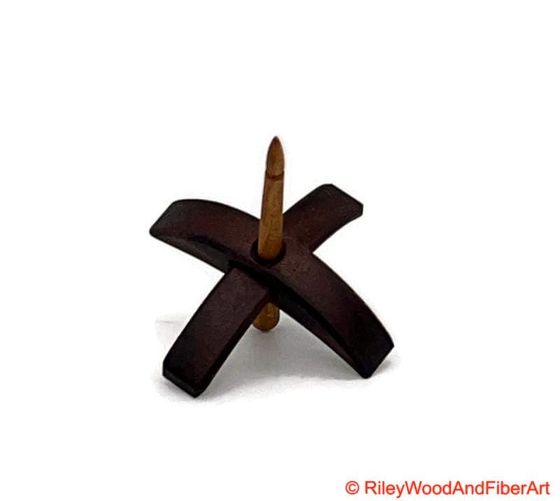 Mini Turkish Drop Spindle - Walnut Whorl with Maple Heartwood Shaft on white background