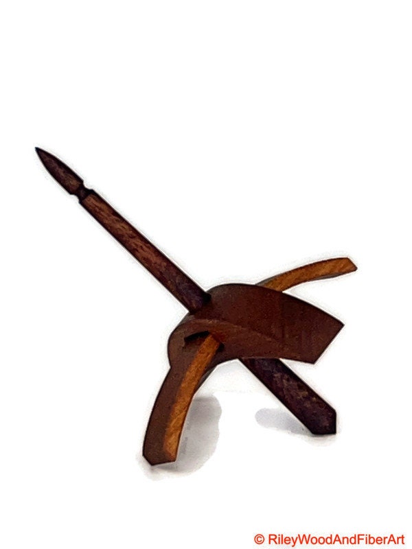 Mini Turkish Drop Spindle - Cherry Whorl with Chechen Shaft on white background