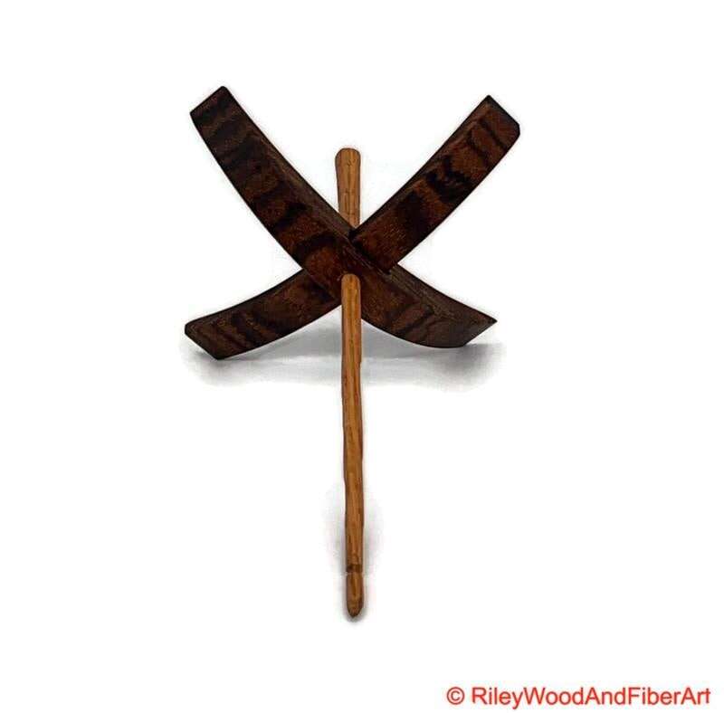 Mega Turkish Drop Spindle - Quartersawn Zebra Whorl with Red Oak Shaft made by Riley Wood and Fiber Art
