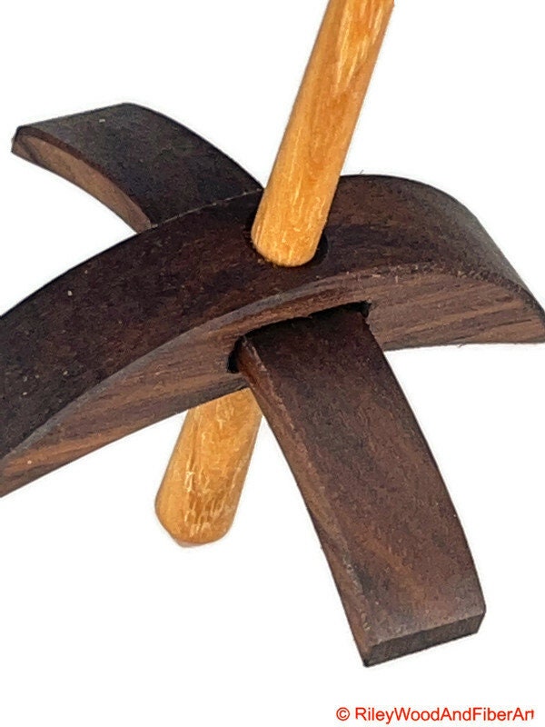 Mini Turkish Drop Spindle - Walnut Whorl with Hickory Shaft on white background