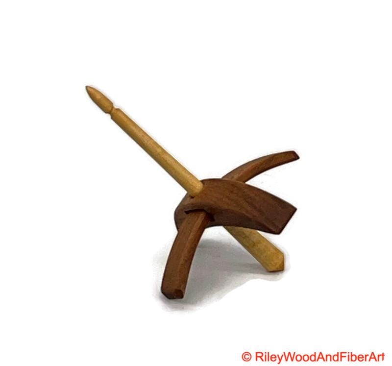 Mini Turkish Drop Spindle - Cherry Whorl with Curly Maple Shaft on white background