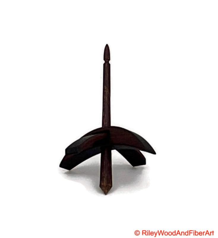 Mini Turkish Drop Spindle - Walnut Whorl with Honduran Rosewood Shaft on white background